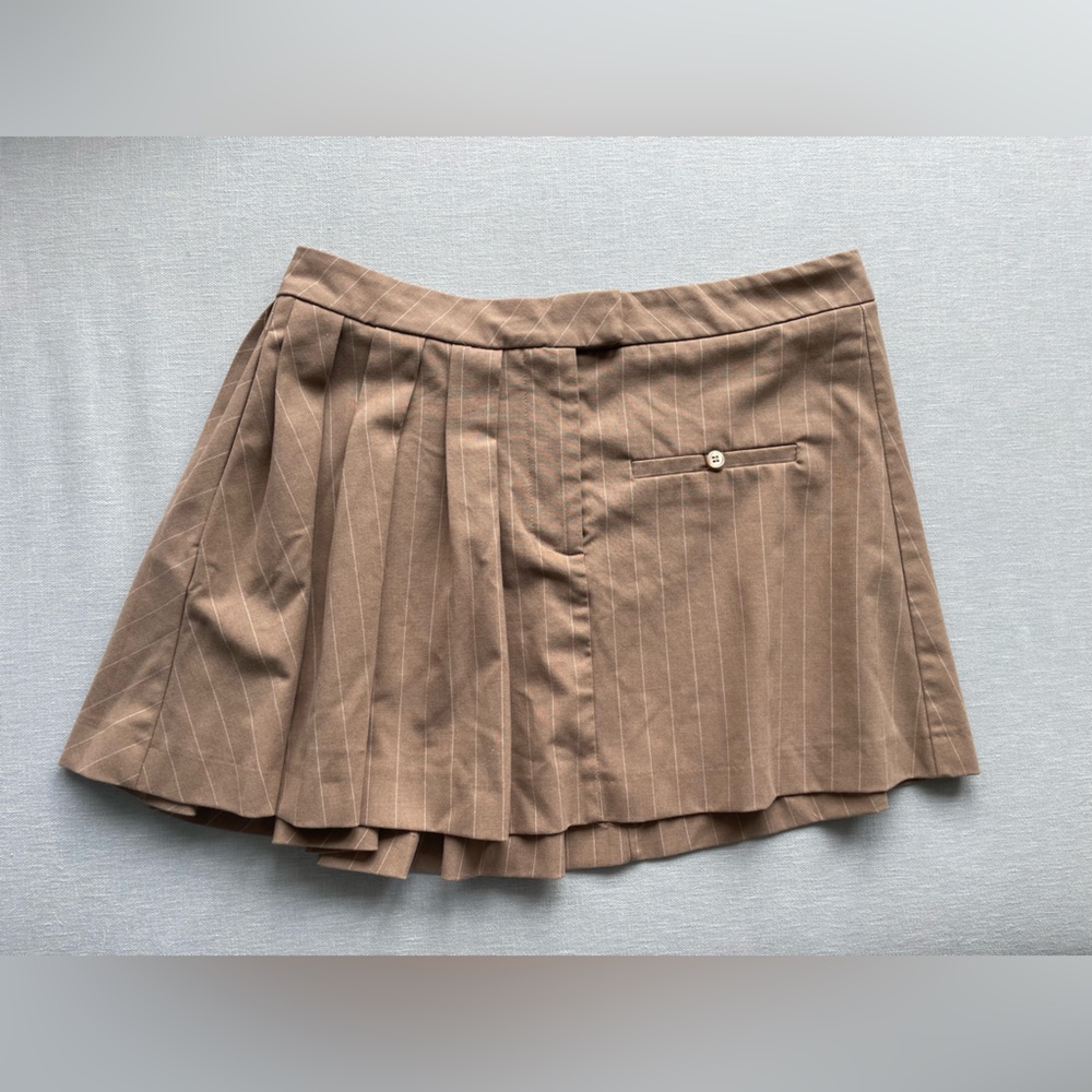 Zara Taupe/Tan Pinstripe Half Pleated Skirt - small